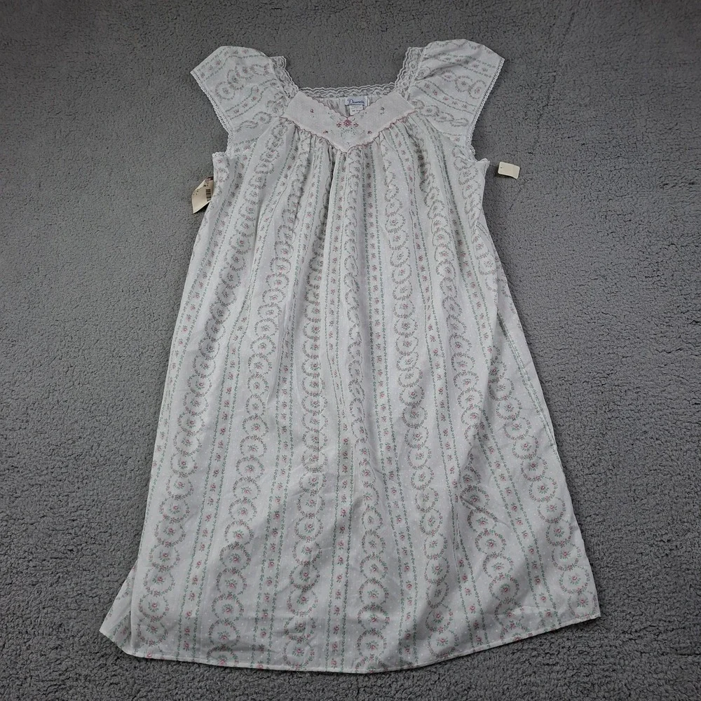 NEW VTG Daméa Rose Floral Classic Sissy Nightgown Size L Lace Trim Embroidery